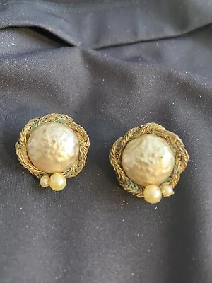 Vintage Miriam Haskell Clip Earrings Signed • $10