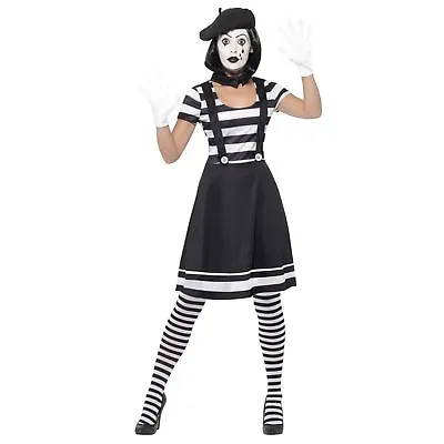 Ladies French Mime Street Artist Circus Makeup Fancy Dress Costume & Make-Up • £25.28
