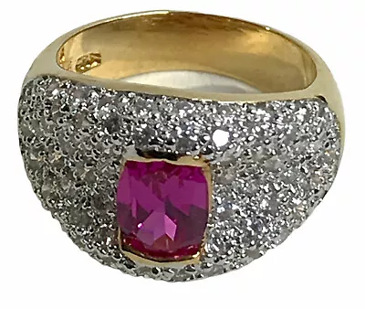 Laura Ramsey Ruby 14K Yellow Gold Plated Ring Sz 7 Signed  (5.5mm X 6mm) • $219.95