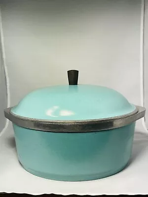 Vintage Club Aluminum 4-qt Dutch Oven Stock Pot Pan W/ Lid Turquoise Aqua *WOW* • $63.74