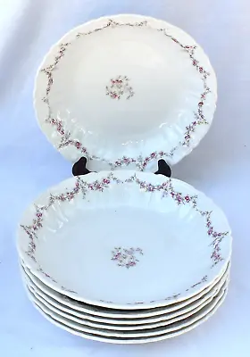 C.T. Germany - Carl Tielsch - PINK ROSE GARDEN - (7) 7 1/2  SOUP BOWLS • $149.95