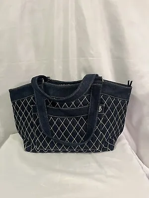 Vera Bradley Quilted Denim Shoulder Bag Tote Zipper Top Blue Paisley Lining S12 • $24.95