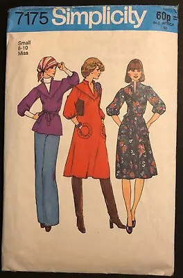 Vintage Sewing Pattern Simplicity 7175 70s Dress Top Circle Pockets Cut Sz 8-10 • £2.50