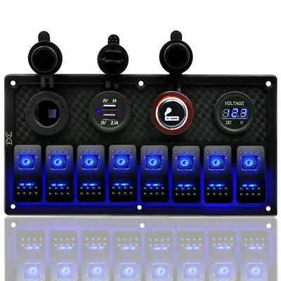 8 Gang Car Marine Boat Rocker Switch Panel Circuit Breaker Voltmeter Waterproof • $56.98