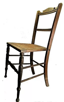 Antique Victorian Wooden Carved Chair With Cane Seat Occasional Hall Or Bedroom • £39.99