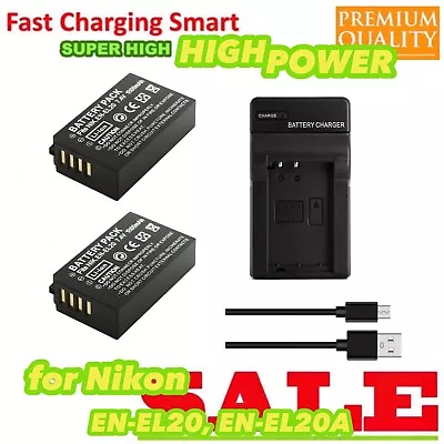 2 Battery + Led Usb Charger For Nikon EN-EL20 ENEL20 Coolpix A 1 J1 J2 J3 S1 V3 • $49.77