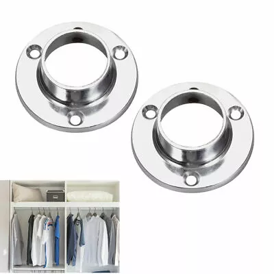 2x STRONG 19mm CHROME RAIL BRACKETS Round Cupboard Pole Wardrobe End Replacement • £3.89