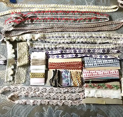 Huge Lot Of 20+ VTG 1930s-50s Novelty Embroidered Trims Braid Lace - LOVELY! • $35