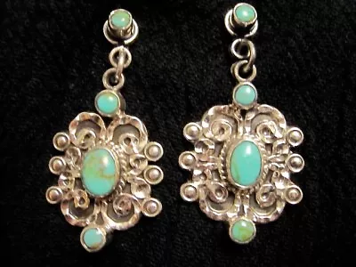 Silver Matl Stud Earrings Turquoise Dangles Taxco Mexico • $54.32