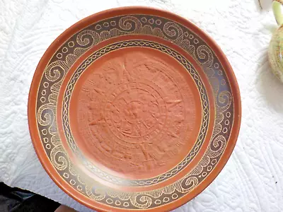 Aztec Mayan Calendar Pottery Bowl Dish Mexican Footed 10.5  Vintage • $17.99