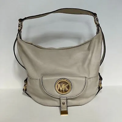 Michael Kors Fulton Pebbled Leather Large Hobo Bag Ecru • $45
