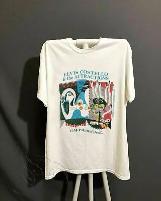 Vintage ELVIS COSTELLO Tour Concert 1982 Cotton White Men M-5XL T-shirt SP7293 • $17.11