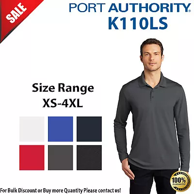 Port Authority Mens Long Sleeve UV Micro-Mesh Long Sleeve Polo Shirt K110LS • $22.14