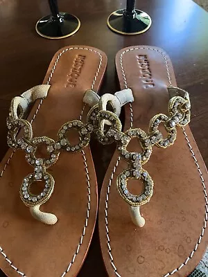 Mystique Beautiful Crystal Beaded Leather Sandals - Size 10 Handmade See Pics! • $120