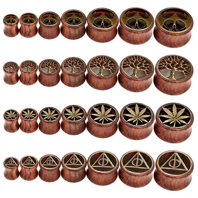 Antique Bronze Logo Wood Ear Plug Varies Pattern Flesh Tunnel Stretcher Trumpet • £3.79