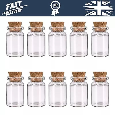 10 Pcs Small Glass Bottles With Cork Lids Mini Glass Bottles With Stoppers Jars • £8.75