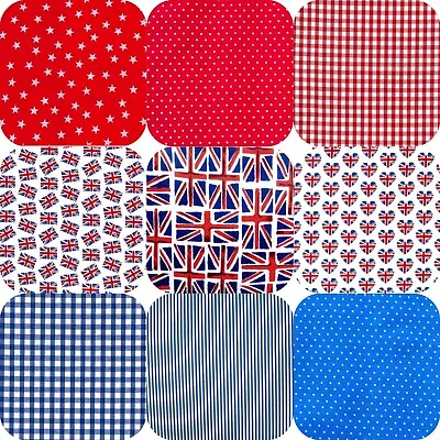 Union Jack Polycotton Fabric Dress Bunting Crafts Patchwork Hearts Flags Fabric • £5.25