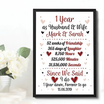 1st 2nd 3rd 4th 5th 10th 20th 25th Wedding Anniversary Framed Print Husband Wife • £6.99