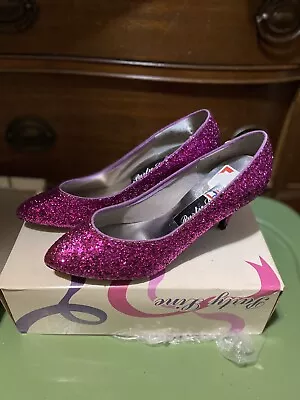 NADINE BY BRIDAL ORIGINALS Size 7B 2W Glittery Mid-heel Fuchsia Almond Toe Pumps • £9.63