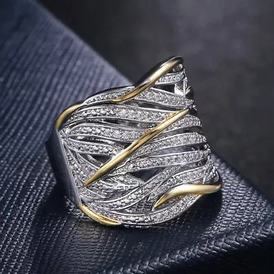 Rhinestone Full Crystal Finger Ring Wide Band Women Wedding Jewelry Rings Gift  • £3.23
