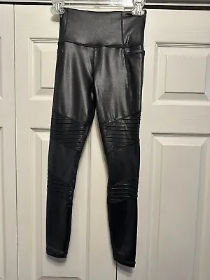 Athleta Inclination Moto Tight Leggings XXS Black Shimmer High Rise 00 Women’s • $14