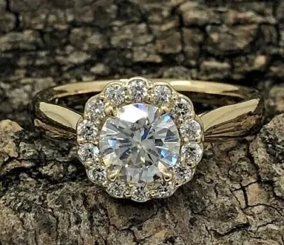 2Ct Round Cut Lab-Created Diamond Halo Engagement Ring 14k Yellow Gold Plated • $93.50