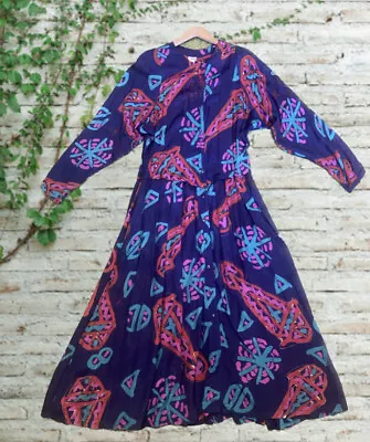 Vintage 70’s ADINI Women’s Indian Hand Block Print Gauze Smock Dress : U.K 14-16 • $347.31