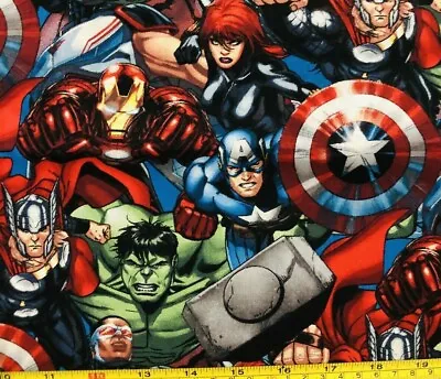 Tina Scrap MARVEL AVENGERS CAPTAIN AMERICA HULK Fabric 9 X21  COMIC SUPERHEROES • $2.69