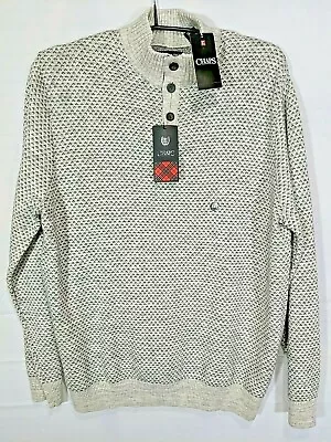 CHAPS Men's Gray Checked Long Sleeve Mock Neck W/ 1/4 Button Sweater Sz XXL NWT • $25