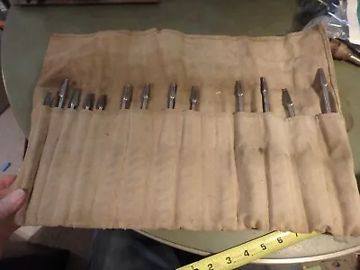 1F- Vintage 14 Piece Set RUSSELL JENNINGS Auger Brace Drill Bits W/ Cloth Case • $59.99