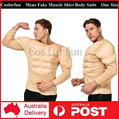 Mens Fake Muscle Shirt Body Suits Chest Pads Costume Abdomen Strong 6 Pack • £26.61
