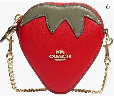 NWT COACH Strawberry Shape Coin Pouch Bag Chain Crossbody Electric Red • $145.32