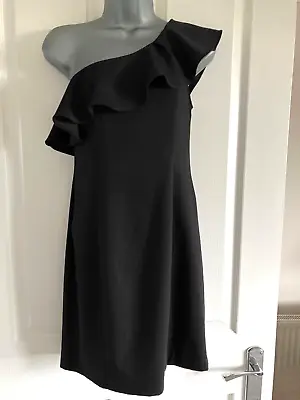 H&M Black One Shoulder Short Black Eve Dress Frill Neck Size 38 (10) • £4.99