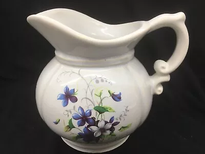 LCC McCoy 7528 Blue Washed Pitcher With Violets Decal 5-1/4” Tall ‘74-‘85 • $22.50