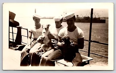 Vintage Photograph Picture Found Snapshot Military Navy Sailor Photo Ship Puppy • $8.97