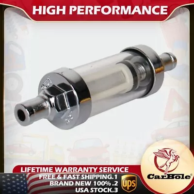 CarBole 9748 Hot Universal Fuel Filter ​Clear View Inline 3/8  Chrome Hose Barb • $11.79