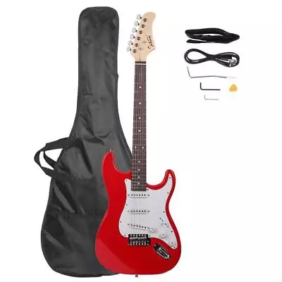 Glarry GST Mahogany Fingerboard Electric Guitar Bag Shoulder Strap Red • $90.22