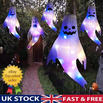 2 Pack Halloween Ghost LED Windsock Lantern Outdoor Hanging Decoration Outside • £6.99