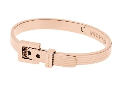 MICHAEL KORS Heritage Rose Gold-Tone Ribbed Buckle Bangle Bracelet (MKJ6196791) • $23