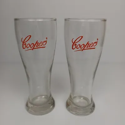 2 X Coopers 285ml Beer Glass Red Coopers Logo Sparkling Ale Collectable Barware • $17.95