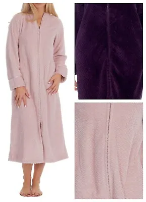 (s3) Ladies Fleece Zip Through Dressing Gown Robeuk Sizes 8-20 • £19.99