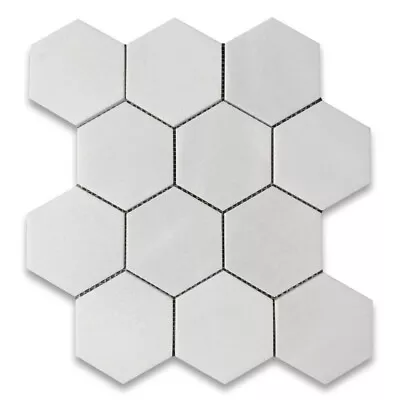 T34XP Thassos White Marble Hexagon Mosaic Tile 4 Inch Polished • $26.99