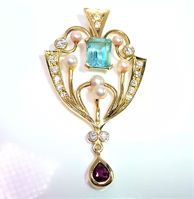 Pendant 750 Gold 0.50ct Diamond Topaz Ruby 52.5mm Long Incl. Loop 9.4gr • $1583.30