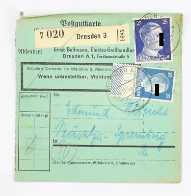 Postgutkarte 1944 Dr 20 Penny Marginal Copy 25 Pf Dresden Bollmann Electro Trade • £5.90