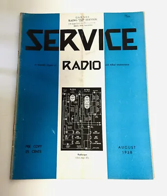 August 1938 Service Radio Magazine Antenna Raytheon Microphones Tranformers Vtg • $29.99