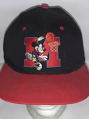 Vintage Disney Mickey Mouse Hat Adult Snapback Black Red M Nothing But Net • $4.95