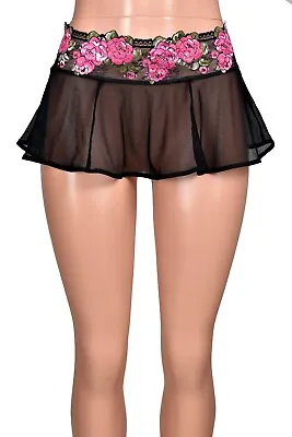 $32.50 • Buy Sheer Black + Pink Mesh Micro Mini Skirt XS S M L XL 2XL 3XL Plus Size Lingerie