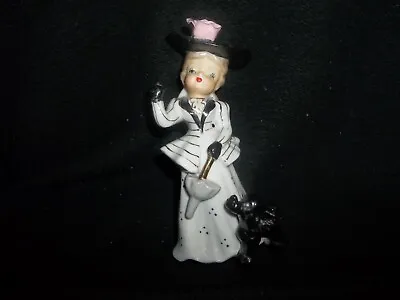 Lefton Parasol Lady With Black Poodle Dog VINTAGE XNICE HTF NR 5.75  • $12.50