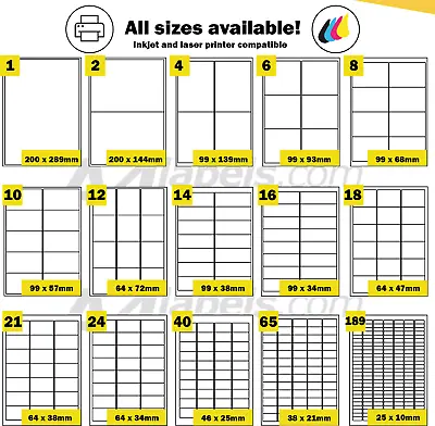 Labels Self Adhesive Sticky A4 Address Stickers Sheets For Inkjet Laser Printers • £174.95