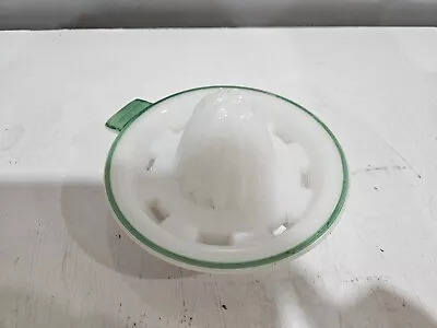 Vtg Milk Glass Juicer With Green Striped Trim • $18